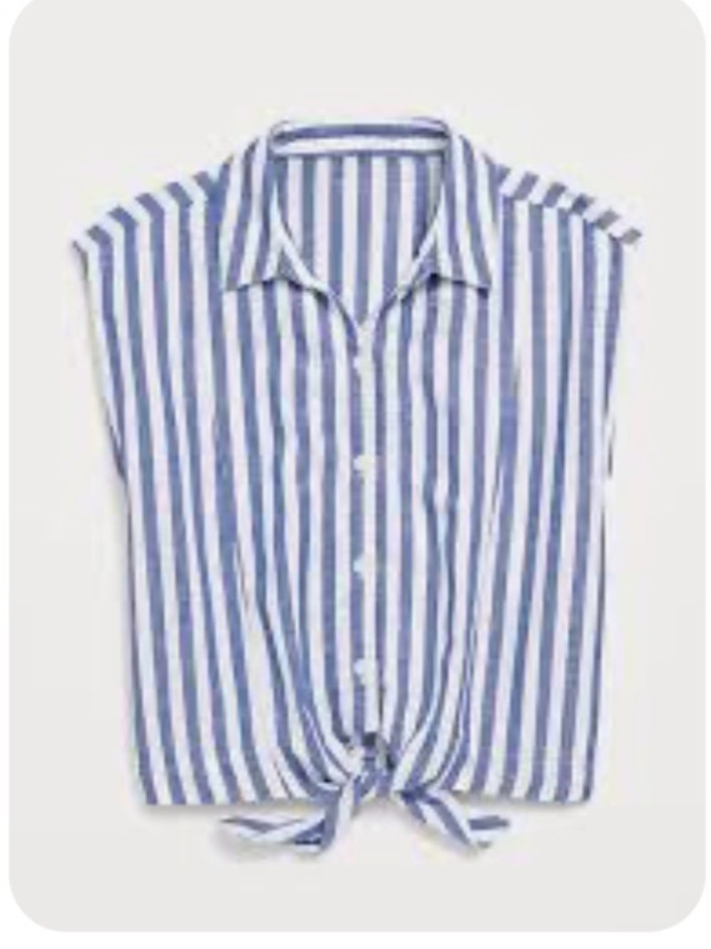 Old Navy Blue & White Vertical Stripe Tie-Front Crop Shirt